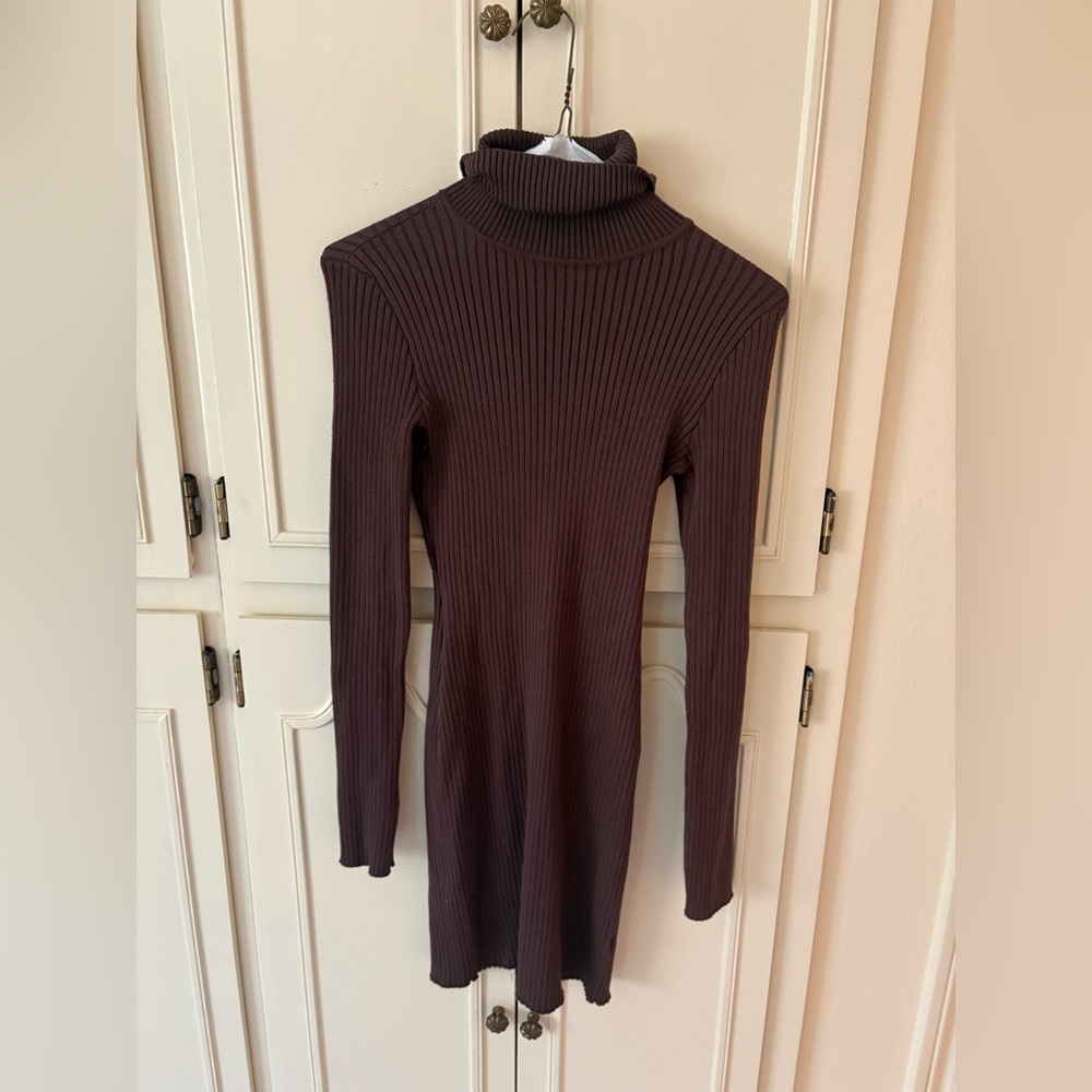 Wild Fable Dark Brown Turtleneck Bodycon  Ribbed Dress
